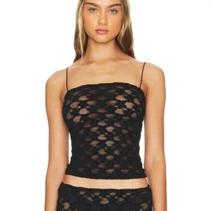 NWT Lioness Clairvoyant Cami Lace Fitted Camisole Tank Top Black Onyx Floral M